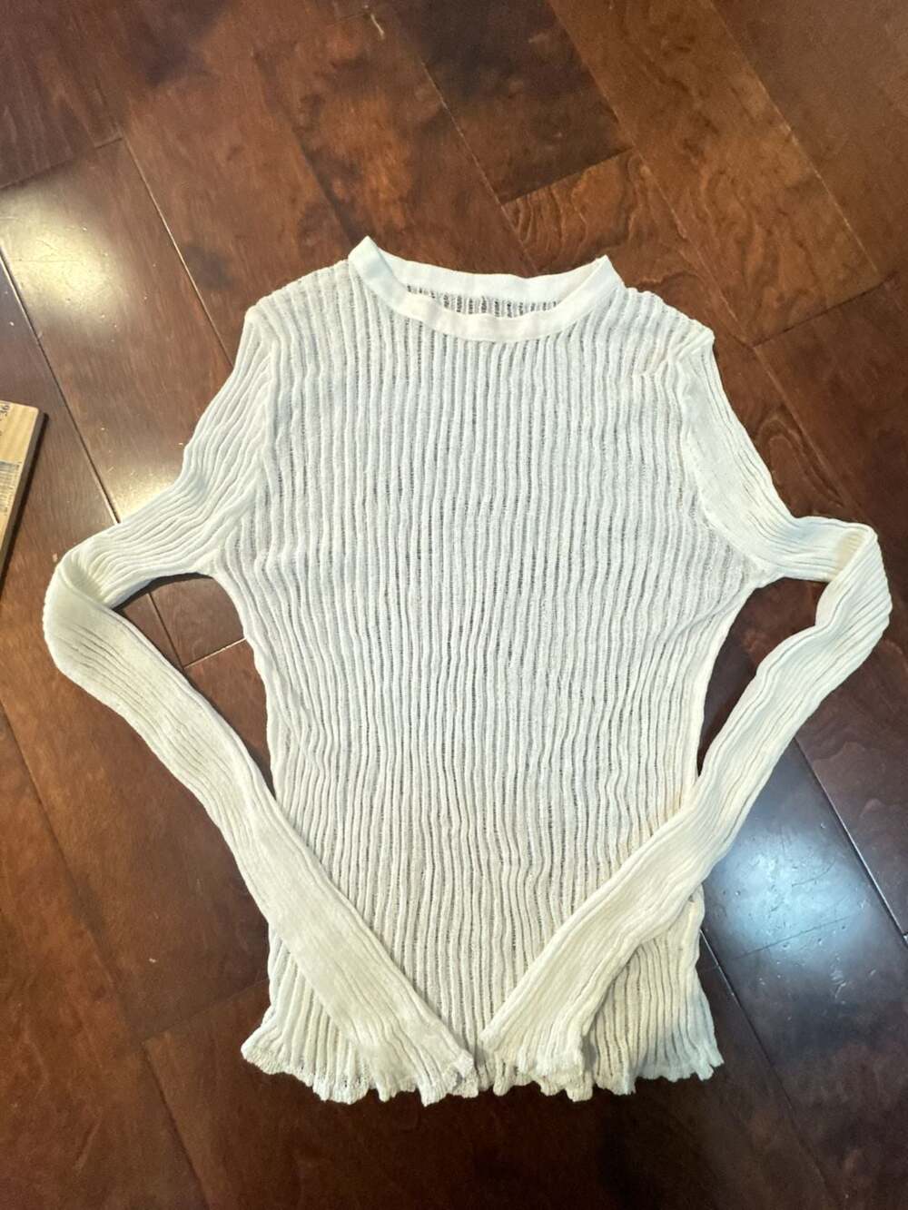 Pilcro Sheer Long Sleeve Layering Top White Knit